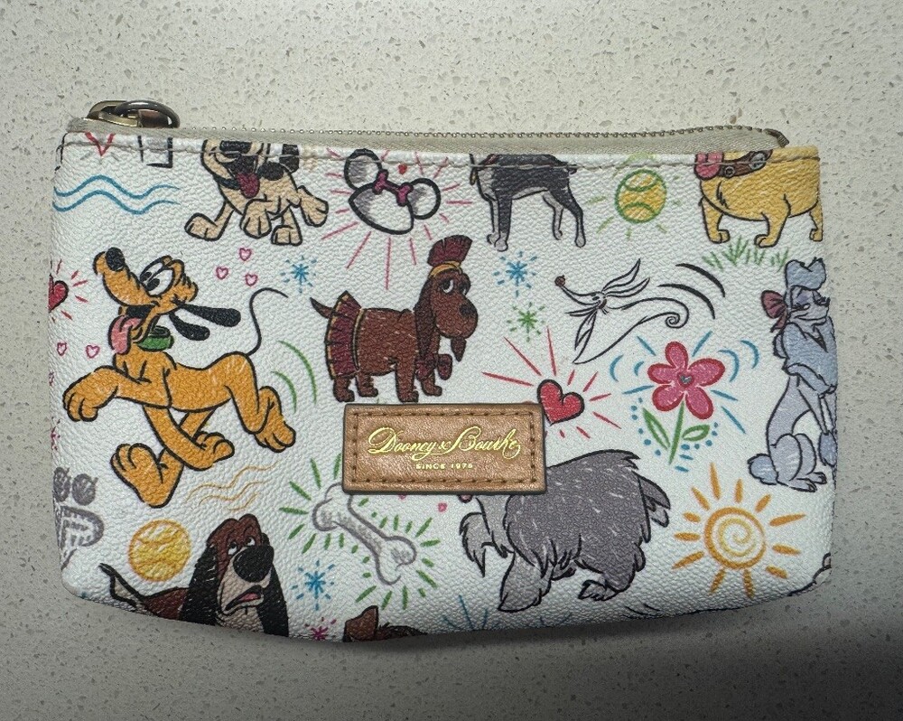 Disney Dooney & Bourke Dogs Sketch Cosmetic Case Pouch Zip Wristlet Coin Bag